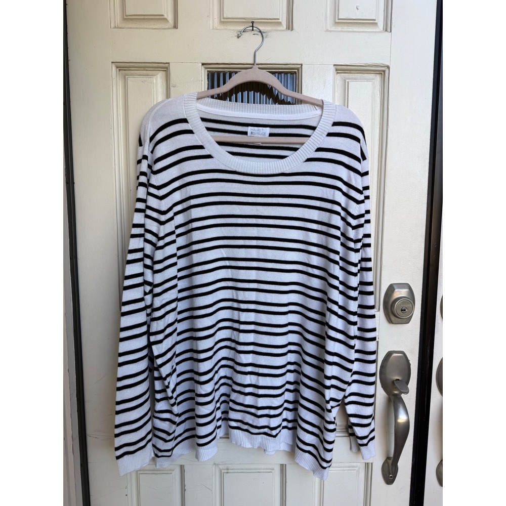 Market & Spruce Striped Sweater Elbow Patches Black White Long Sleeve Size 3X